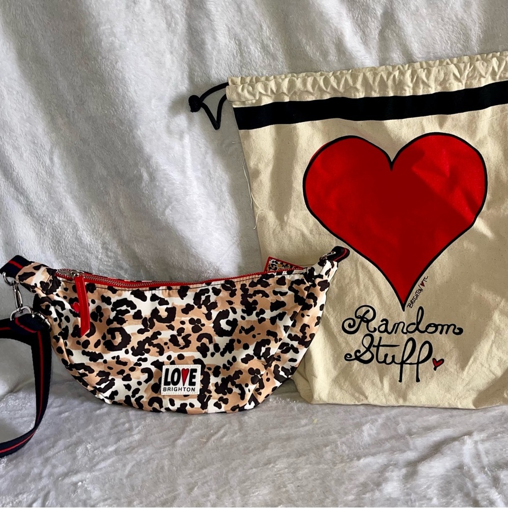 NWT Brighton LOVE Leopard Print Crossbody Bag in Beige, Black and Red & Dust Bag